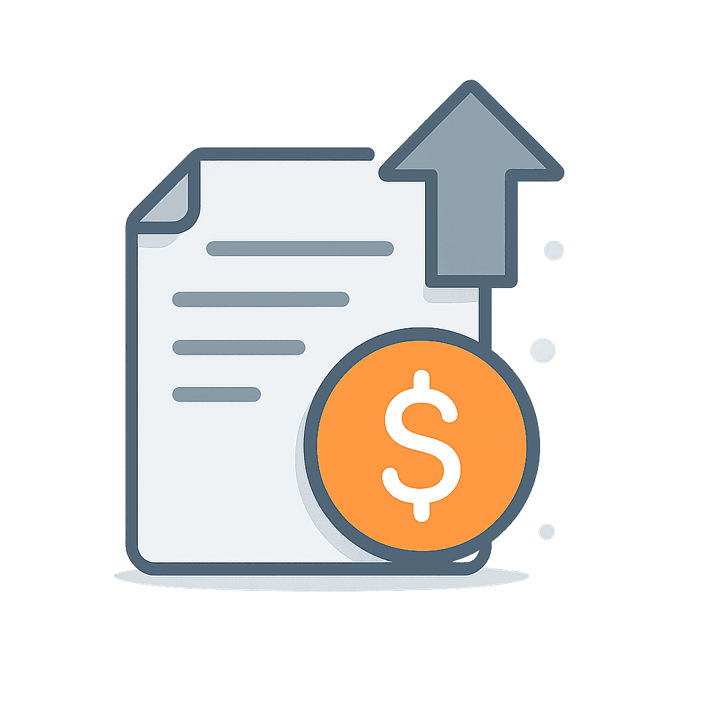 Dokument mit Geldsymbol und Pfeil